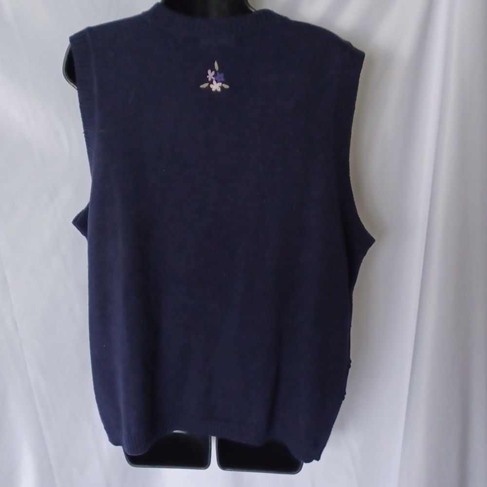 Vtg Northern Reflections Floral Kitty Knit Sweater Vest Embroidered Garden sz L - Picture 4 of 5